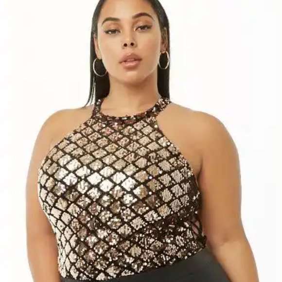 Day & Night  Black &Gold Sequin's Halter Bodysuit Size 3x (NWO) - Picture 1 of 9